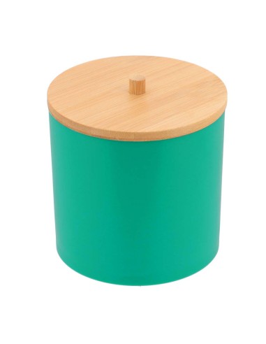 boite a coton et coton tiges ps vert couvercle bambou - vert/bambou