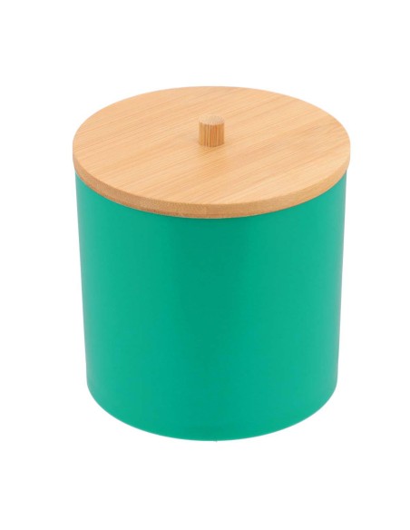 boite a coton et coton tiges ps vert couvercle bambou - vert/bambou