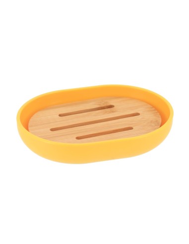 porte savon oval ps/bambou - jaune/bambou
