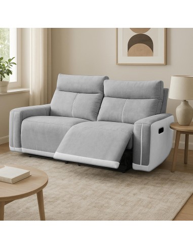 canapé tylino 3 place cuir snow white tissus gris clair luna in ln+fl massage