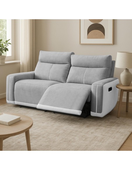 canapé tylino 3 place cuir snow white tissus gris clair luna in ln+fl massage