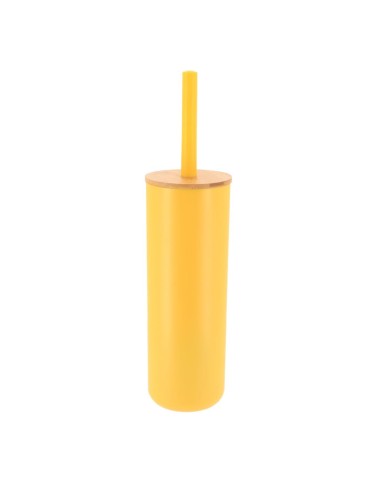 brosse wc ps avec couvercle bambou - jaune/bambou