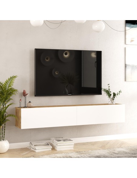 fr8-aw - meuble tv anais pin/blanc  180*31,6*29,6 cm