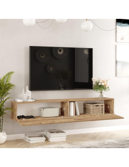 fr10-aw - meuble tv anais pin/blanc 140*31,6*29,6 cm