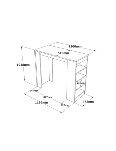 st1-gw - table de bar crea silver/ blanc 120*51,6*102 cm