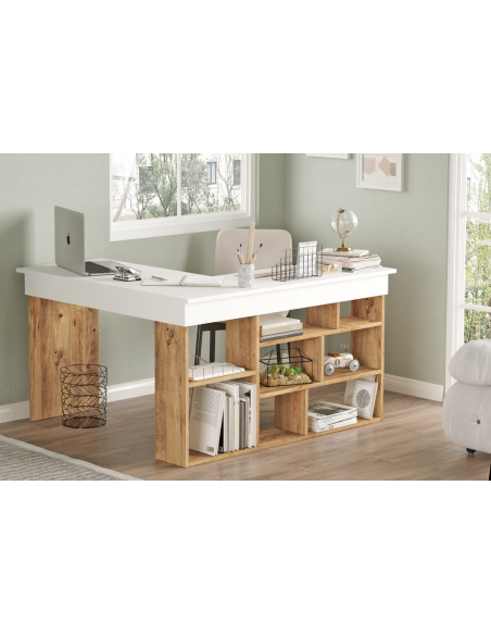 ct5-aw - bureau kaijo blanc / pin 115*120*72 cm