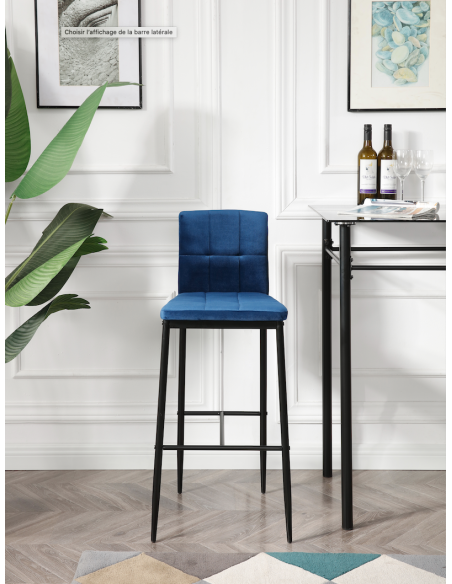 chaise haute django - en velours bleu - 53x48x105cm