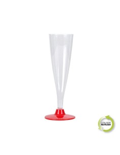 set de 6 flutes a champagne en plastique reutilisable 14cl socle rouge