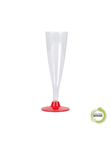 set de 6 flutes a champagne en plastique reutilisable 14cl socle rouge