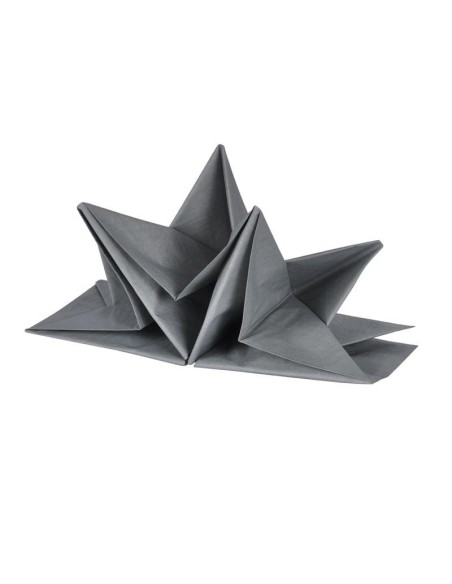 6sej761gr-set de 12 serviettes pre pliees en papier 3 plis 40*60cm gris