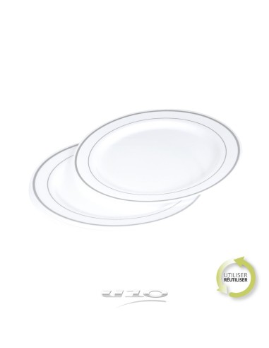 6asj041ag - set de 6 assiettes en plastique reutilisable d19cm blanc lisere arge