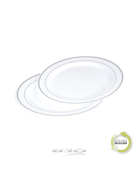 6asj041ag - set de 6 assiettes en plastique reutilisable d19cm blanc lisere arge