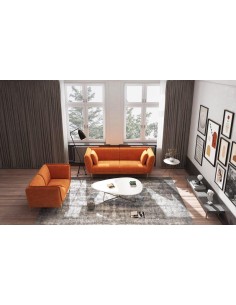 canape astoria 2places /pieds noirs - 150x83x83cm - blanc bouclette