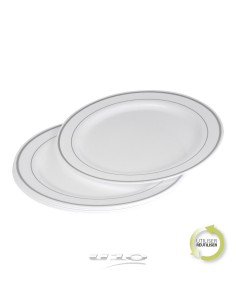 6asj043ag-set de 6 assiettes en plastique reutilisable d23cm blanc lisere argent