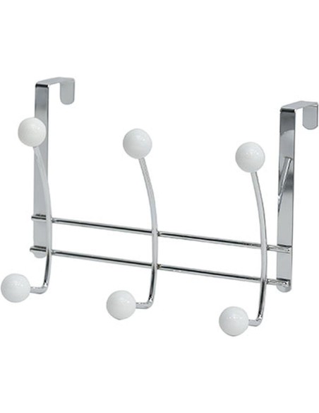 9604100 - patere metal 6 crochets ceramique - chrome/blanc