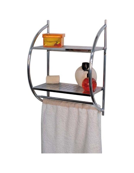 9802102-etagere murale 2 etages et porte serviettes - chrome