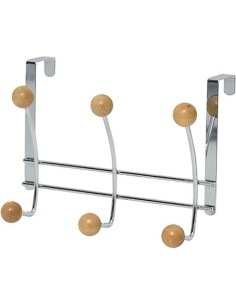 patere metal 6 crochets bois - chrome/bois