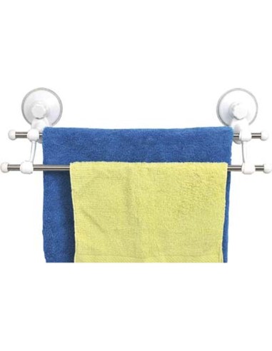 9707100 - porte serviette 2 barres acier inoxydable sur ventouses - blanc