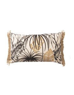 coussin belize 30x50 noir et beige frange jute