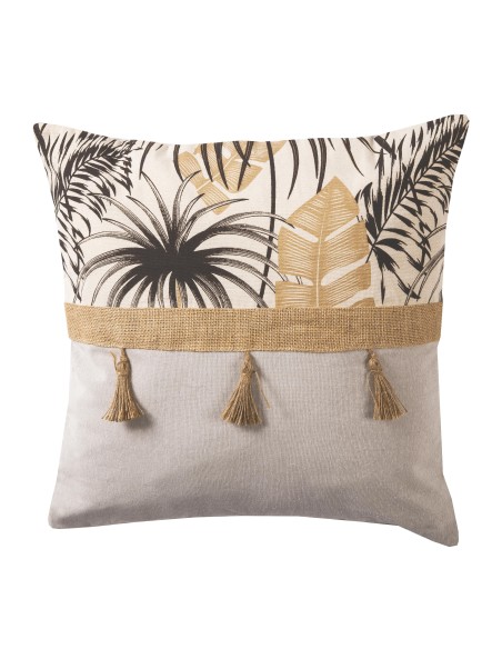 coussin belize 50x50 noir beige jute