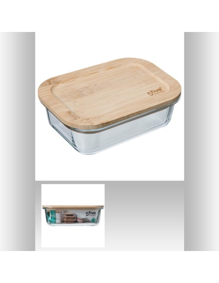 169191-boite verre rect 1l +bambou L. 20 x P. 15 x H. 6,7 cm