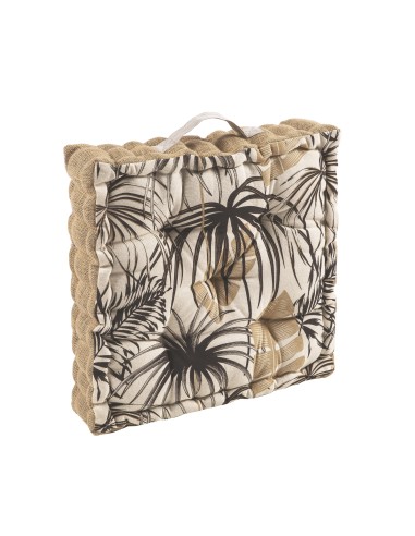 coussin de sol belize noir beige jute 45x45x10