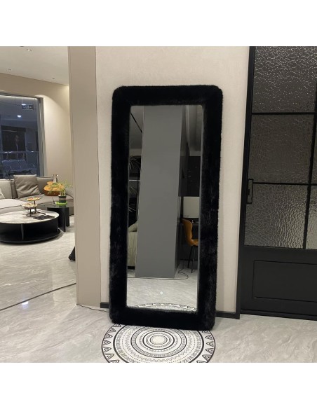 j31 miroir peluche  - couleur gris - 178*78*7 - fourrure de renard simulée, mdf,