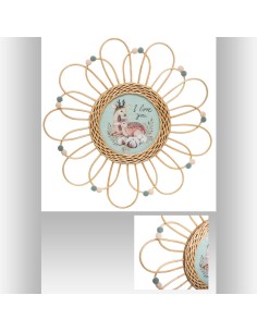 174064 - cadre rotin + pompons