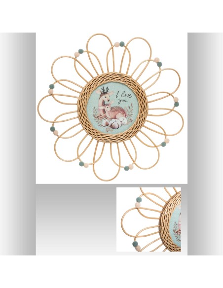 174064 - cadre rotin + pompons