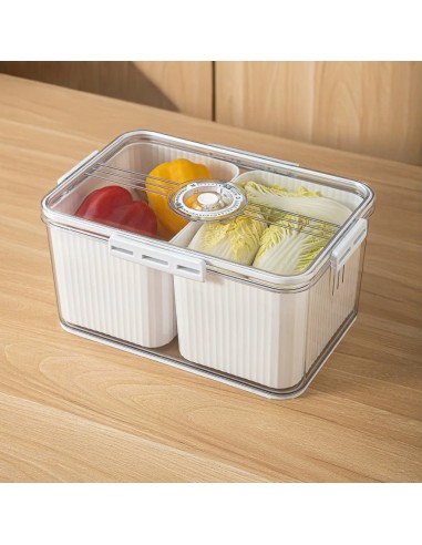 sy-7131 - boite de rangement fruits & legumes  2 compartiments  large, grande 32.5 x 22.5 x 15cm
