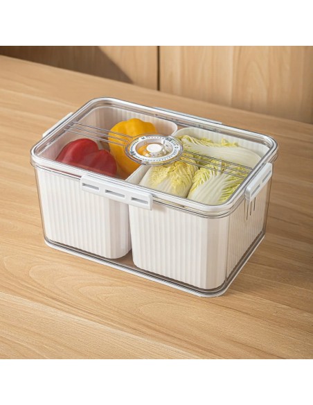 sy-7131 - boite de rangement fruits & legumes  2 compartiments  large, grande 32.5 x 22.5 x 15cm