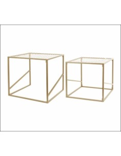 414357 - zoe set de 2 tables gigognes metal ivoire  38x38x41cm 34x34x