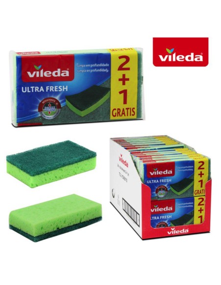 108073 - eponge fibre vert 2+1 vileda 11.5x15
