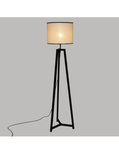 lampadaire trepied metal et pin "safari" ivoire h.154