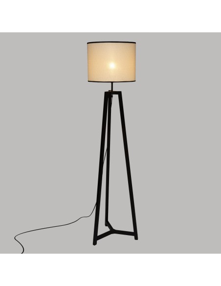 lampadaire trepied metal et pin "safari" ivoire h.154