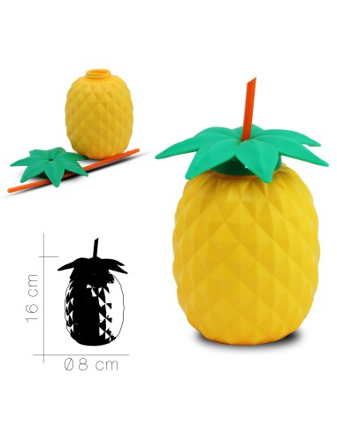 verre ananas jaune a/paille diam 8 x h 16 cm