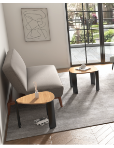 table appoint laura - triangle - plateau bois & pieds noirs 60x60x45cm