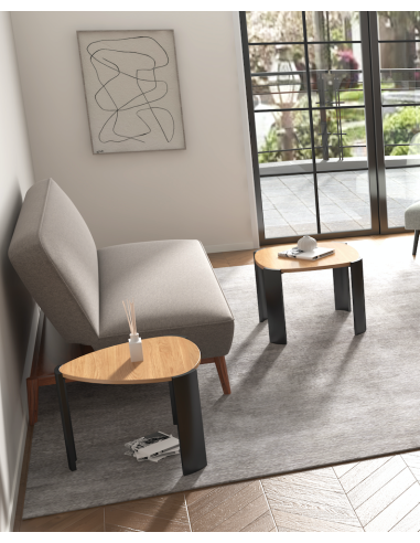 table appoint laura - triangle - plateau bois & pieds noirs 60x60x45cm