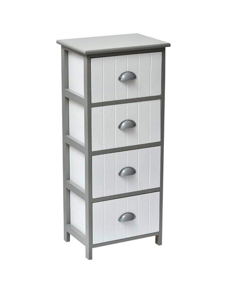9850208 - meuble paulownia 4 tiroirs avec poignees metal - bicolore blanc/gris