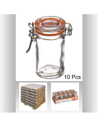 146691-bocal verre+orange 10x0,1l box D. 7,2 x H. 8,5 cm
