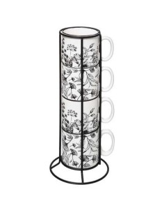176945a - rack 4 mugs s white floral24cl