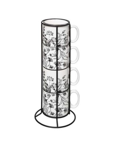 176945a - rack 4 mugs s white floral24cl