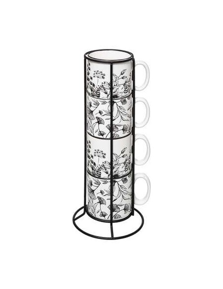176945a - rack 4 mugs s white floral24cl