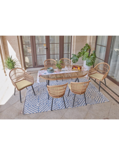 443661 - set 4 pcs 1 table é manger / 4 fauteuils en résine coussins