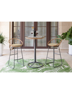 443562 - set 3 pcs table/ 2 tabouret bar en resine coussins beige