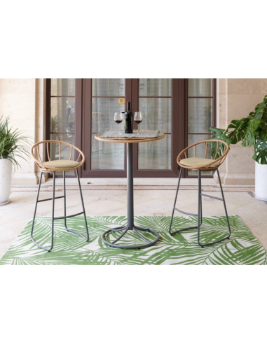 443562 - set 3 pcs table/ 2 tabouret bar en resine coussins beige