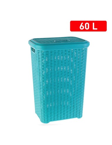 1177517-coffre a linge rattan turquoise