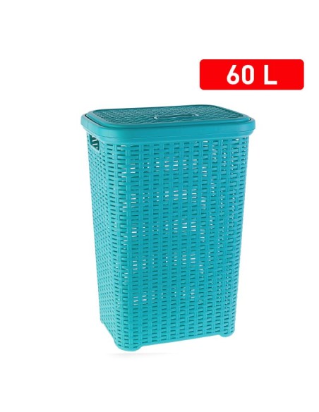 1177517-coffre a linge rattan turquoise