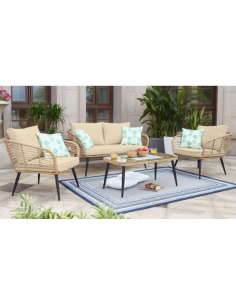 443586 - set 4 pcs jardin 1 sofa 2pls/2 fauteuils/ 1 table couss beige