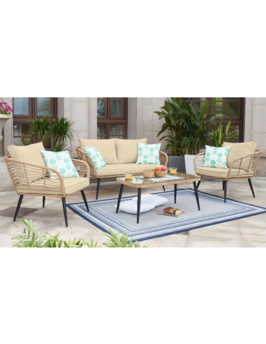 443586 - set 4 pcs jardin 1 sofa 2pls/2 fauteuils/ 1 table couss beige